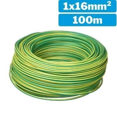 Cable eléctrico unifilar 1x16mm 100m verde/amarillo